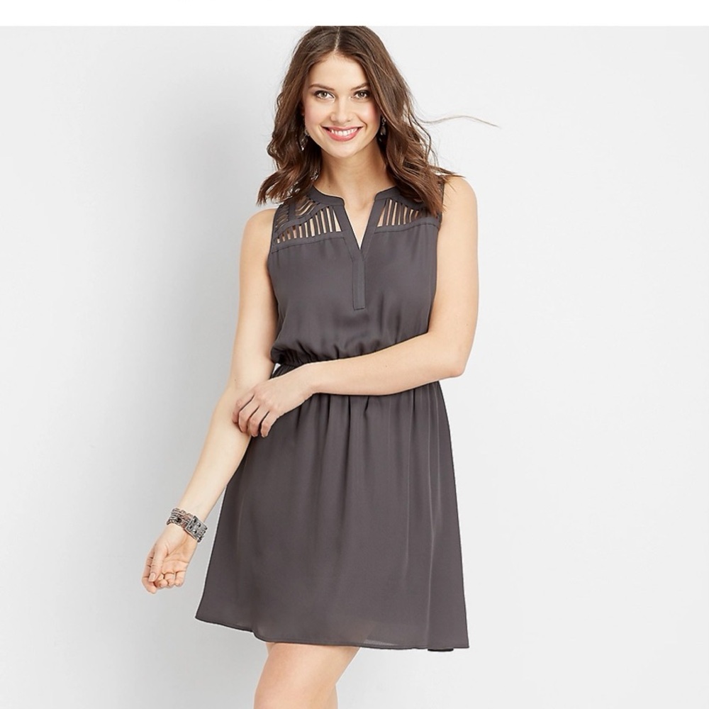 Maurice’s Lattice Shoulder V-Neck Dress – Gray – Size XL – NEW